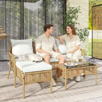 Outsunny Set de Mobilier de Grădină, Set de Grădină 3 Piese, Crem Natural(m-2)