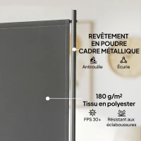 Outsunny Paravent de Jardin Brise-Vue Extérieur 3 Volets Occultant Pieds en Métal Stable 260x180cm Gris Foncé(m-7)