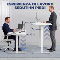 HOMCOM Scrivania Regolabile in Altezza Elettrica con Funzione Memoria, 120x60x72-118 cm, Bianco(m-4)