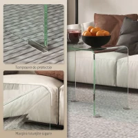 HOMCOM Măsuță modernă din sticlă securizată pentru living, design monobloc, 50x40x45 cm, transparentă(m-5)
