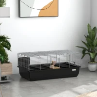 PawHut Gabbia per Conigli a 2 Porte con Vassoio Rimovibile, in Metallo e Plastica PP, 100x55x41 cm, Nero e Argento(m-9)