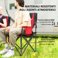 Outsunny Set 2 Sedie da Campeggio Pieghevoli con Borsa Frigo, Portabicchieri e 2 Tasche, 94x62x100 cm, Rosso(m-4)