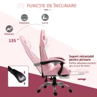 Vinsetto Scaun Gaming Ergonomic Reclinabil cu Tetieră, Pernă Lombară, Înălțime Reglabilă, Roz și Alb(m-5)