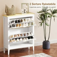 HOMCOM Pantofar Slim Stil Boho cu 2 Sertare Rabatabile pentru 14 Perechi de Pantofi, 80x24x95,5 cm, Alb(m-5)
