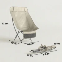 Outsunny Camping Chair for Adults Heavy Duty Folding Camp Chair with Side Pocket and Carry Bag Khaki(m-3)