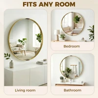 HOMCOM Round Wall Mirror 61 cm, Wall Mounted Bathroom Mirror with Tempered Safety Glass and Aluminium Alloy Frame, Gold Tone(m-6)