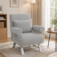 HOMCOM Single Sofa Bed, 3-in-1 Convertible Folding Chair Bed with Adjustable Backrest, Removable Armrests, Light Grey(m-7)