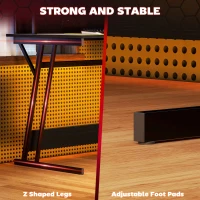 HOMCOM Gaming Desk with LED Lights and Power Outlets, 100 x 60cm Z Shaped Computer Desk with Monitor Stand and Steel Frame, PC Gaming Table for Home Office, Black(m-7)