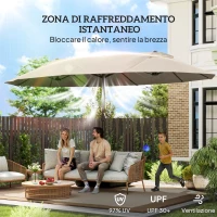 Outsunny Ombrellone da Giardino Doppio a 12 Stecche con Base a Croce e Apertura a Manovella, Ombrellone da Terrazzo con Sacchi di Sabbia, in Acciaio e Poliestere, 455x265x238 cm, Cachi(m-5)