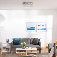 HOMCOM Crystal Ceiling Light Modern Chandeliers Stainless Steel Pendant Lights with Crystal Decorations for Living Room Bedroom Dining Room Hall Silver(m-10)