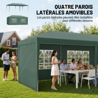 Outsunny Tonnelle de jardin, tente de réception avec Fenêtres et parois latérales amovibles, pour fêtes et mariages, 6 x 3 m Vert(m-4)