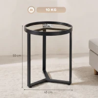 HOMCOM Round Side Table with Tempered Glass Top and Geometric Metal Frame for Small Space, Black(m-3)