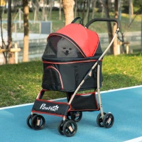 PawHut Passeggino per Cani Convertibile con 2 Guinzagli e Cuscino, in Acciaio e Poliestere, 82x49.5x98 cm, Rosso e Nero(m-10)