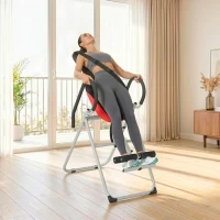SPORTNOW Table d'Inversion Pliable en Acier, Inversion 0-90°, Verrou de Cheville Réglable, 122x59x130cm, Rouge(m-17)