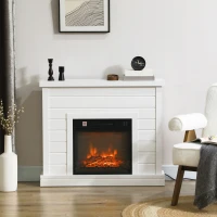 HOMCOM Chimenea Eléctrica 1800W con Efecto de Llama Mando a Distancia Temporizador Semanal para Sala 30 m² Blanco(m-11)