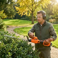 Outsunny Trimmer pentru Gard Viu pe Baterie 18V, Trimmer pentru Grădină cu 2 Baterii de 4Ah, Încărcător, Târnă Telescopică Reglabilă din Aluminiu, Lamă Cu Acțiune Dublă de 51cm pentru Ramuri, Portocaliu(m-9)