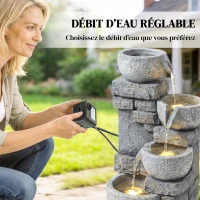 Outsunny Fontaine de Jardin Cascade 4 Niveaux Décoration Effet Pierre et Brique avec Éclairage LED 28 x 25 x 54,5 cm Gris(m-6)