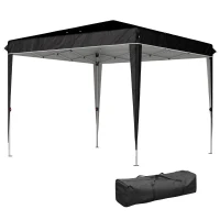 Outsunny Gazebo 3x3 m per 6-9 Persone ad Altezza Regolabile con Fori di Drenaggio, in Metallo e Tessuto Oxford Nero(m-10)