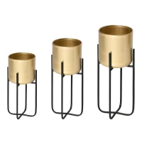 Outsunny Fioriera Set di 3 Pezzi con Supporto di Metallo per Arredamento Interni ed Esterni Oro(m-11)