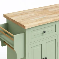 HOMCOM Rolling Kitchen Island Storage Trolley with Rubber Wood Top & Drawers for Dining Room, Light Green(m-10)