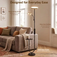 HOMCOM Uplighter Floor Lamp with Table and Reading Light, Dual Light Dimmable Standing Lamp with Remote & 4 Colour Temperatures(m-7)