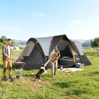 Outsunny 5 Man Camping Tent, Large Tunnel Tent, Water Resistant Hiking Shelter with Groundsheet and Carry Bag, Black(m-2)