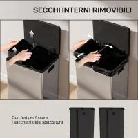HOMCOM Coș de Gunoi cu Pedală cu 2 Compartimente de 30L, Capac Amortizat și Galeți Detașabili, Oțel Inoxidabil, Argintiu(m-7)