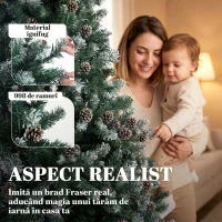 HOMCOM Brad Crăciun Artificial 210cm, 998 Ramuri Ninse Conuri Pin, Deschidere Automată, Bază Pliabilă, Verde(m-5)
