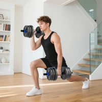 SPORTNOW Kit Haltères Musculation Haltères Réglables 25 kg 3 en 1, Ensemble de Poids Réglable avec Barre d'Extension Bleu(m-14)