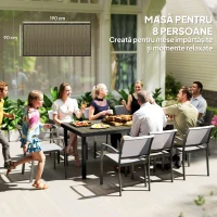 Outsunny Masă de prânz pentru grădină, pentru 8 persoane, din aluminiu și plastic, lemn închis la culoare și negru(m-8)