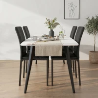 HOMCOM Set de 4 scaune pentru dining din piele sintetică cu cusături romboidale și picioare din metal, negru(m-8)