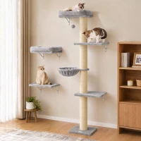 PawHut Kattenklimwand, 3-delige kattenwandset met krabpaal, platforms en hangmat(m-8)