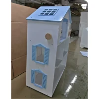 AIYAPLAY Casă de păpuși din lemn cu 3 etaje, lift și balcon, 5 camere și 13 piese de mobilier pentru copii 3-6 ani, Albastru(m-4)