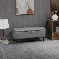 HOMCOM Storage Ottoman with Flip Top, Rectangular Upholstered Bench, Linen Look Fabric Footstool with Steel Legs for Living Room, Bedroom, Grey(m-2)