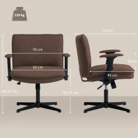 HOMCOM Silla de Oficina Piernas Cruzadas con Reposabrazos Abatible Asiento Ancho sin Ruedas Altura Ajustable Giratoria Marrón(m-3)