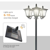 Outsunny 1.8m Traditional Victorian Style 3 Way Head Outdoor Garden Solar Post Lamp Sensor Dimmable LED Lantern Bollard Pathway IP44 – Black(m-6)