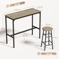 HOMCOM 5 Piece Bar Table Set with 4 Stools, Industrial Bar Table and Stool Set, Dining Table and Chair Set, Grey(m-3)