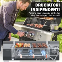 Outsunny Barbecue a Gas con 3 Fuochi e Bruciatore Laterale, 109x50x109 cm, Nero(m-5)