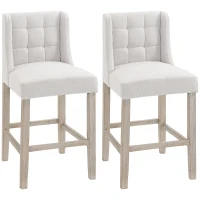 HOMCOM Set di 2 Sgabelli da Bar Moderne, Sedie da Cucina, Sgabelli da Bar per Cucina con Schienale Basso, in Tessuto Effetto Lino, Gambe in Legno della Gomma, 47 x 50 x 101 cm, Beige(m-11)