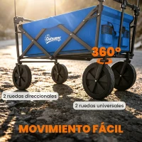 Outsunny Carro Plegable con Toldo Desmontable Longitud y Ángulo del Mango Ajustables y Bolsa de Transporte Carga 100 kg Azul(m-7)