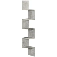 HOMCOM Étagère d'angle Murale de Rangement Forme Zigzag 20L x 20l x 126H cm 5 Niveaux Bois Gris(m-11)