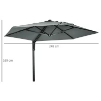 Outsunny 2.5m Wall Mounted Parasol, Hand to Push Outdoor Patio Umbrella with 180 Degree Rotatable Canopy for Porch, Deck, Garden, 250 cm, Grey(m-3)