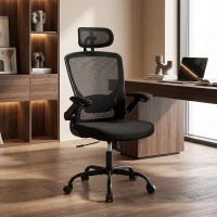 HOMCOM Scaun de birou ergonomic din plasă, cu tetieră reglabilă, negru(m-2)