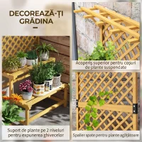 Outsunny Suport pentru Plante, Raft pentru Flori, 2 Etaje, cu Spalier și Acoperiș, Lemn de Brad, 75x50x166 cm, Galben(m-4)