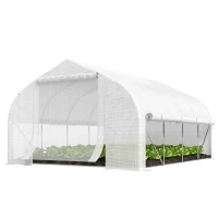 Outsunny Seră de Grădină 4x3m tip Tunel cu Acoperire din PE, Ușă și 8 Ferestre Rulabile, Alb(m-12)