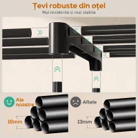 HOMCOM Dulap garderobă cu 2 bare și 4 rafturi, din material textil netesut, plastic și oțel, 142x43x185 cm, negru(m-7)