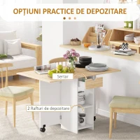 HOMCOM Masă de Dining Pliabilă, Sertar și Rafturi, Stejar(m-4)