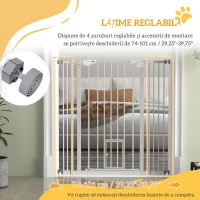 PawHut Poartă Acces Câini 104 cm Înălțime, cu Ușă Mică și Închidere Automată, Albă(m-6)