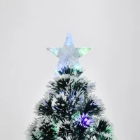 HOMCOM 4ft Artificial Prelit Christmas Tree, Snow Xmas Tree with Colourful LED Lighting Fiber Optics, Green White(m-8)