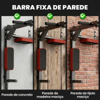 SPORTNOW Barra de Elevações de Parede 2 em 1 com Estação Multifuncional para Treino em Casa, Suporta 200 kg, Vermelho(m-4)